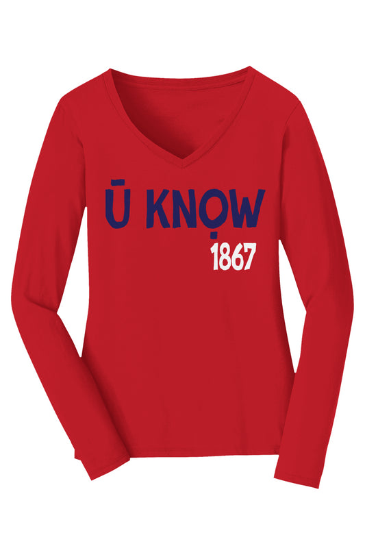 U know 1867 V-Neck Long Sleeve Tee