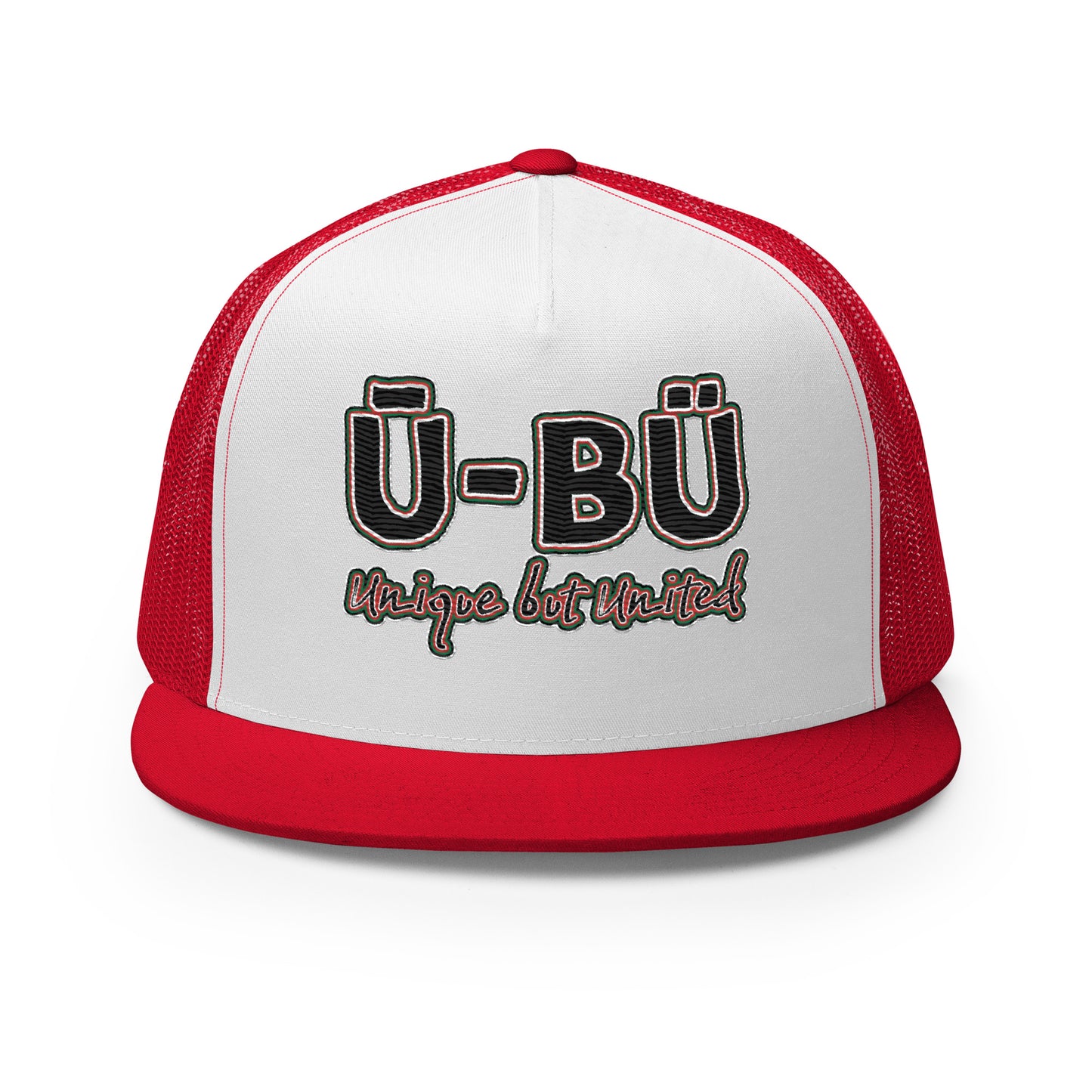 Ū-BÜ 5-Panel Trucker Cap - Red, Black + Green