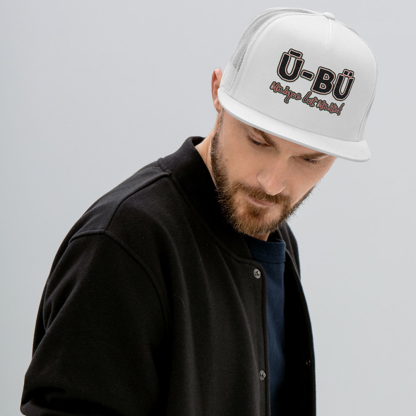 Ū-BÜ 5-Panel Trucker Cap - Red, Black + Green