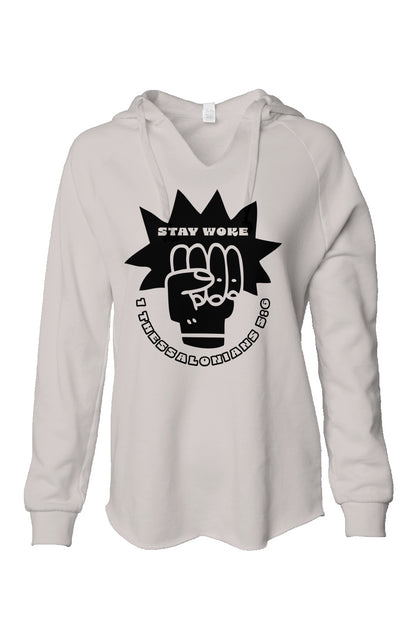 Stay Woke V- neckWomens Lightweight  Wash Hooded Sweatshirt