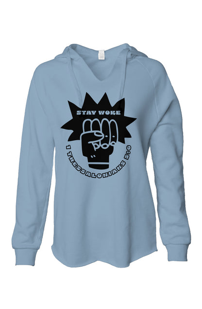 Stay Woke V- neckWomens Lightweight  Wash Hooded Sweatshirt