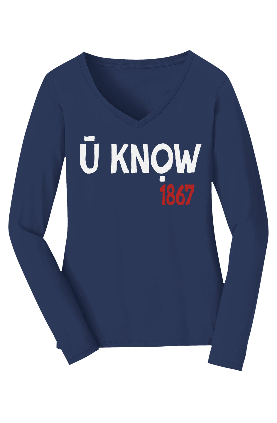 U know 1867 V-Neck Long Sleeve Tee