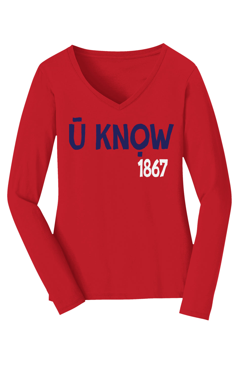 U know 1867 V-Neck Long Sleeve Tee