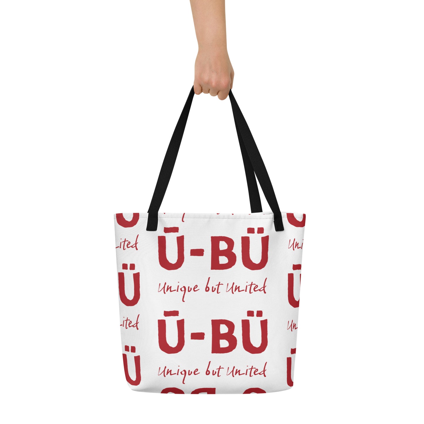 Ū-BÜ All-Over Print Pattern Print Large Tote - Red on White