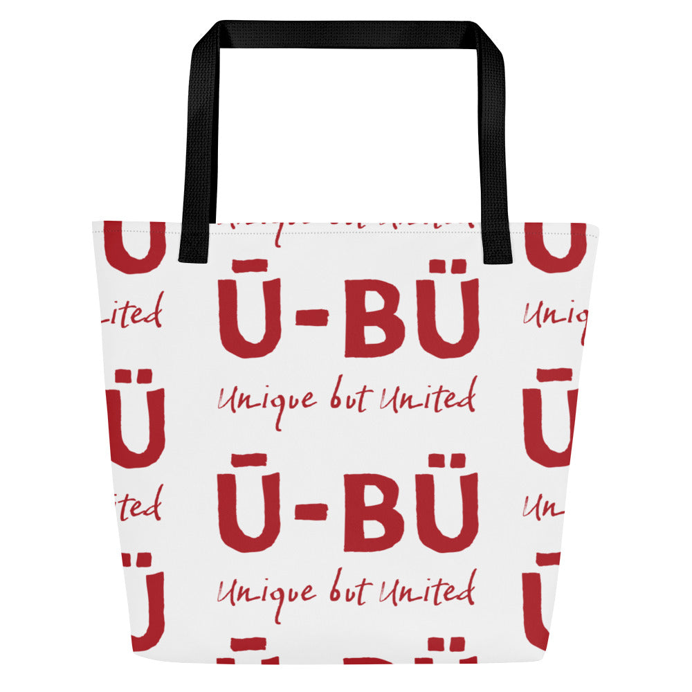 Ū-BÜ All-Over Print Pattern Print Large Tote - Red on White