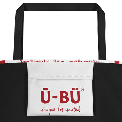 Ū-BÜ All-Over Print Pattern Print Large Tote - Red on White