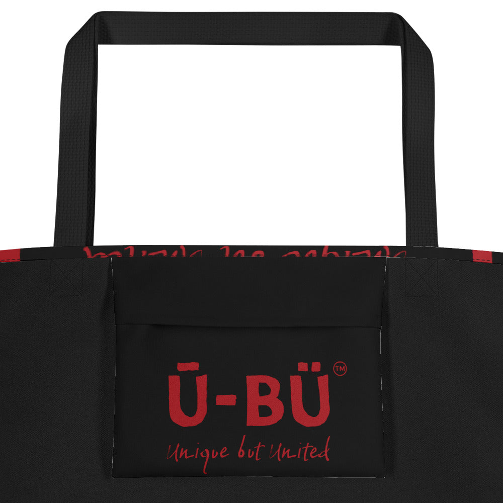 Ū-BÜ All-Over Print Large Tote Bag - Red on Black