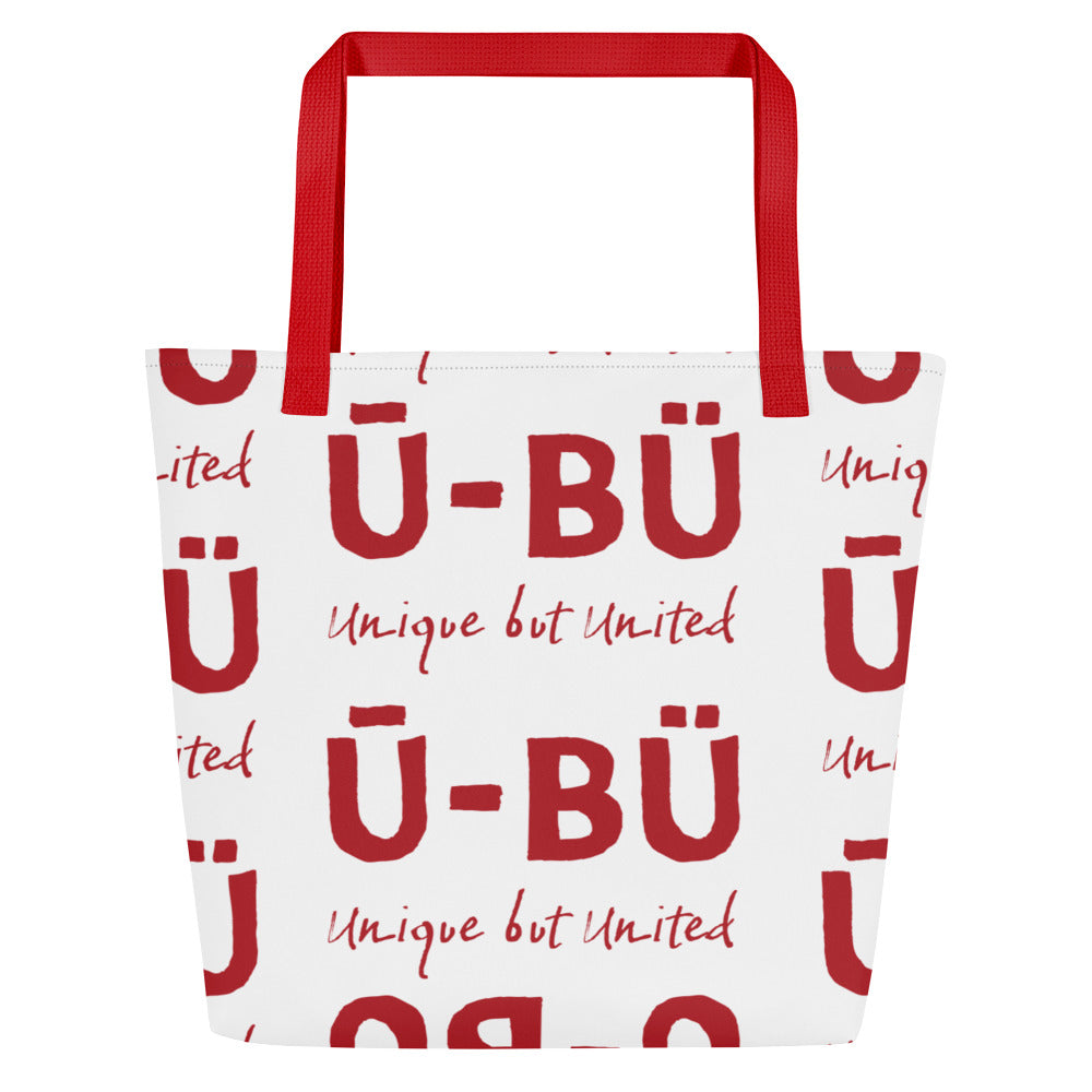 Ū-BÜ All-Over Print Pattern Print Large Tote - Red on White