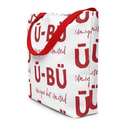 Ū-BÜ All-Over Print Pattern Print Large Tote - Red on White