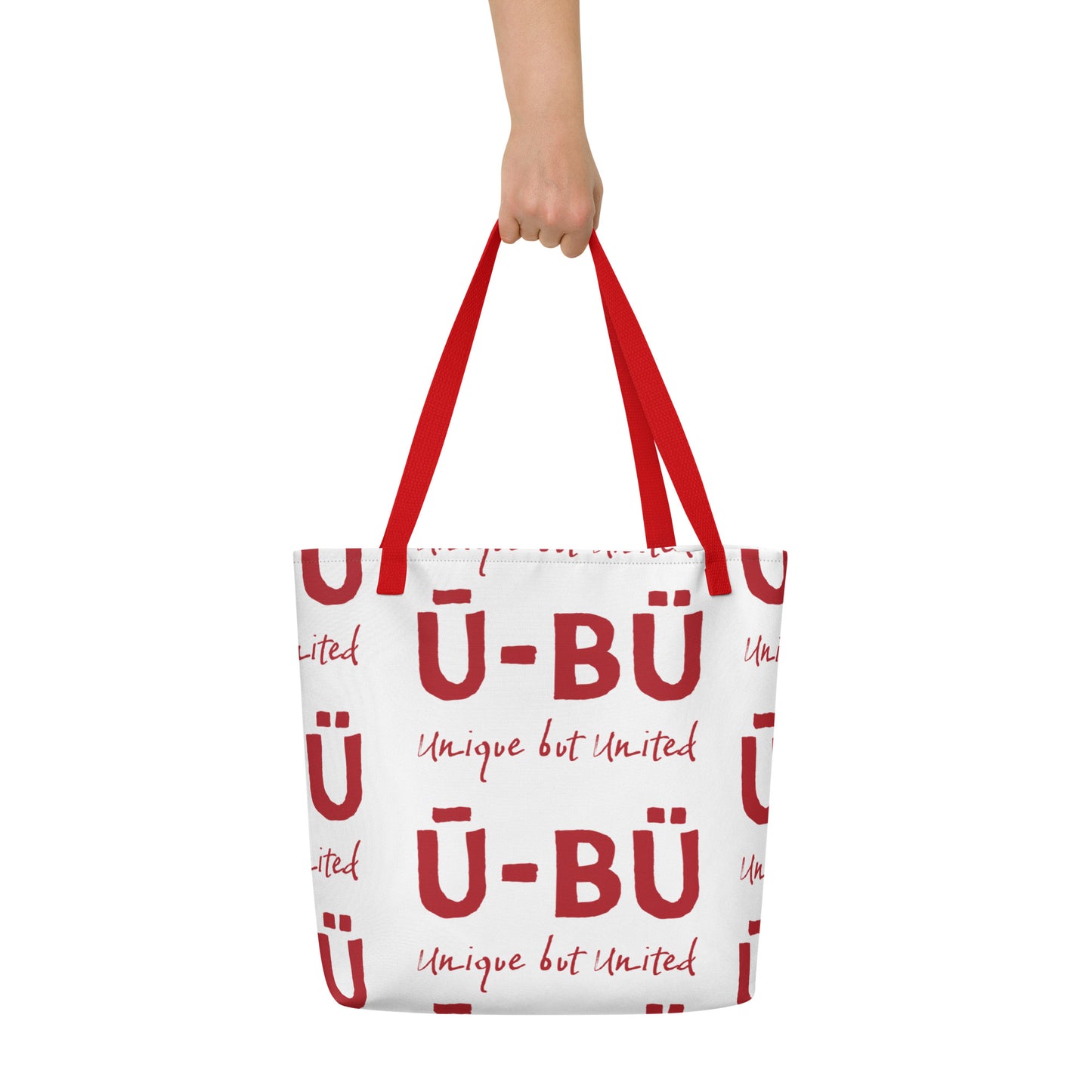 Ū-BÜ All-Over Print Pattern Print Large Tote - Red on White