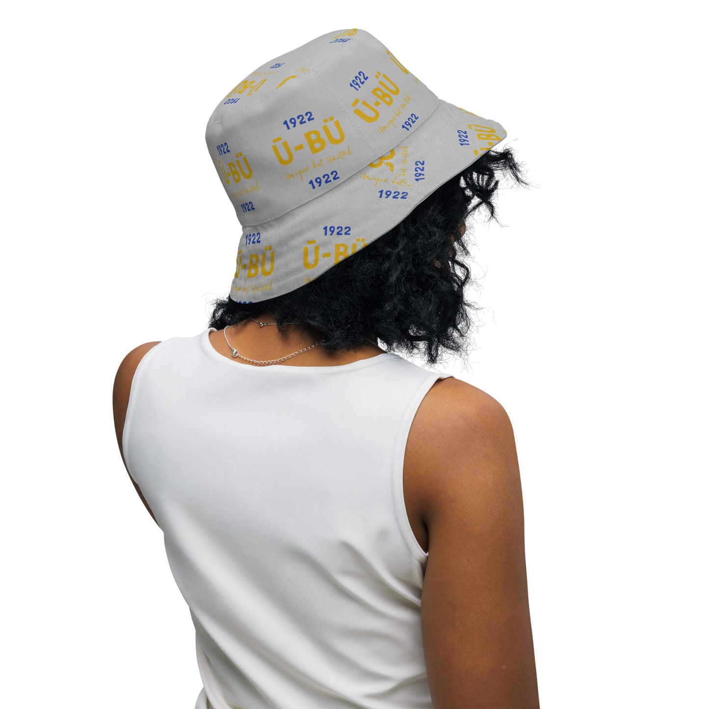 1922 & Ū-BÜ Reversible Bucket Hat - Gold + Blue on Grey