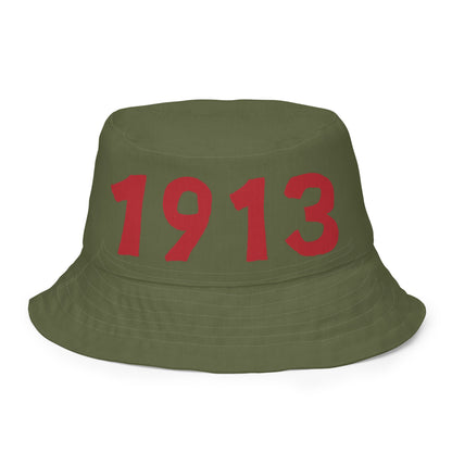 1913 & Ū-BÜ Reversible Bucket Hat - Red on Khaki Green