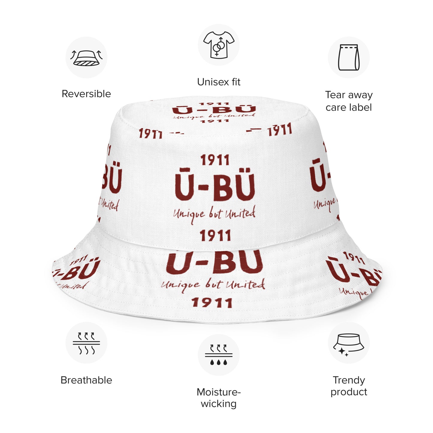 1911 & Ū-BÜ Reversible Bucket Hat - Red on White