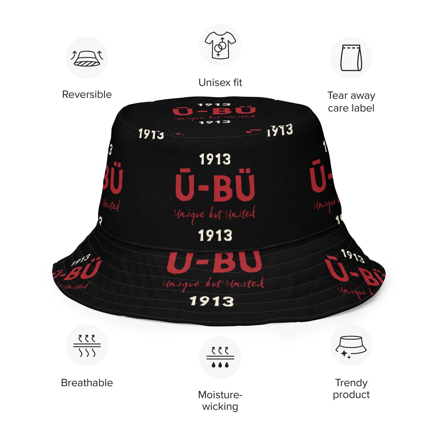 1913 & Ū-BÜ Reversible Bucket Hat - Red on Black