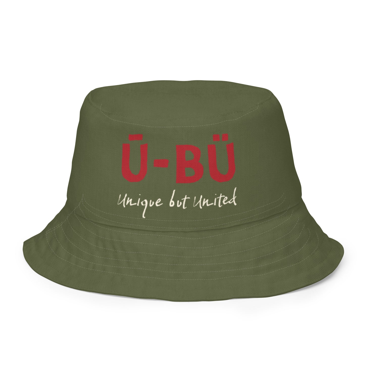 1913 & Ū-BÜ Reversible Bucket Hat - Red on Khaki Green