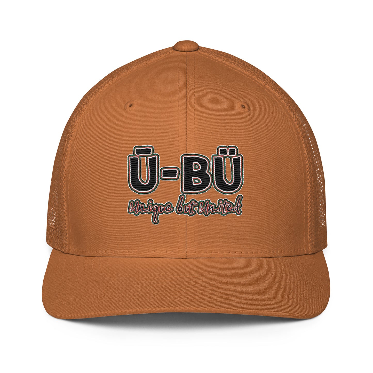 Ū-BÜ Closed-Back Trucker Cap - Red, Black + Green