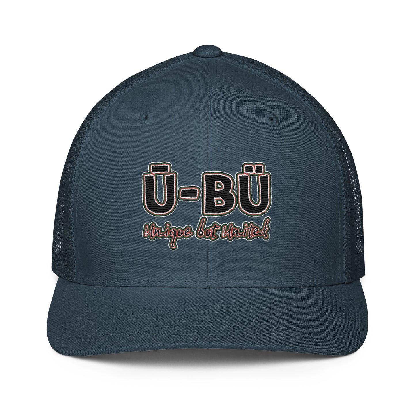 Ū-BÜ Closed-Back Trucker Cap - Red, Black + Green