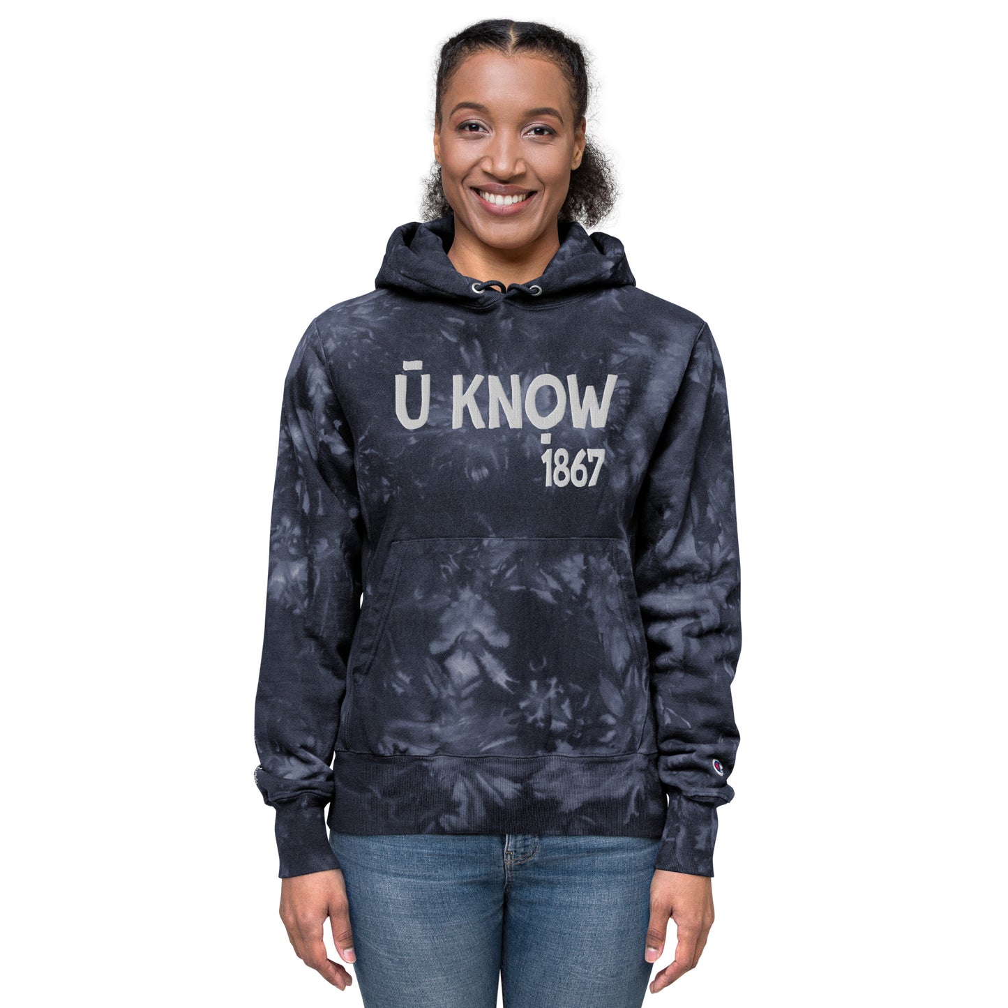 U Know 1867 Unisex Champion® Tie-Dye Embroidered Hoodie