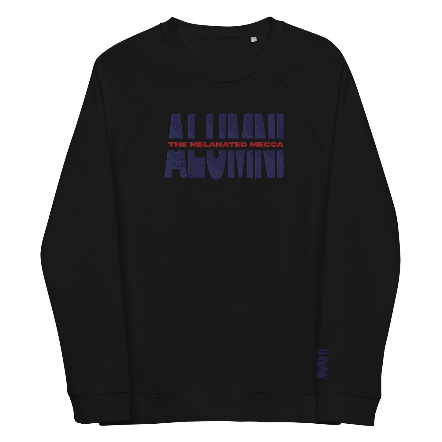 THE Melanated Mecca ALUMNI Embroidered Unisex Raglan Sweatshirt - Blue + Red