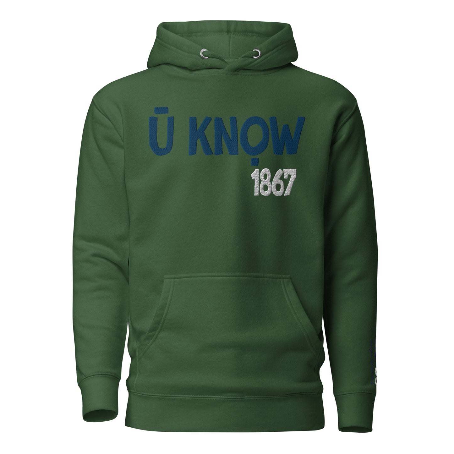 U Know 1867 Unisex Hoodie - Blue + White Embroidery