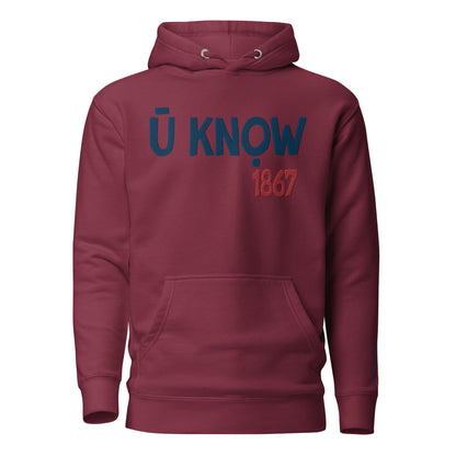 U know 1867 Unisex Hoodie - Blue + Red Embroidery