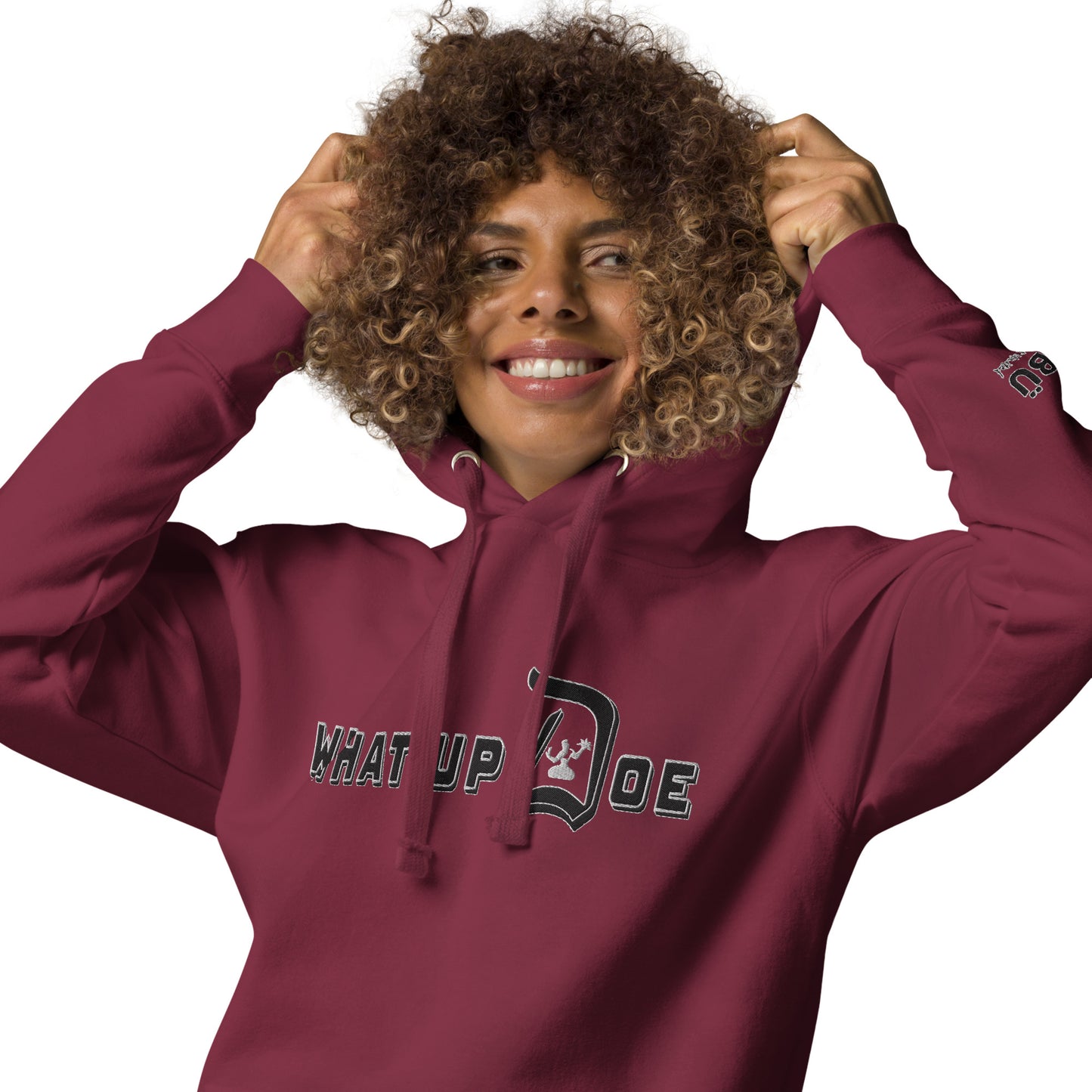 What Up Doe Embroidered Unisex Hoodie - White