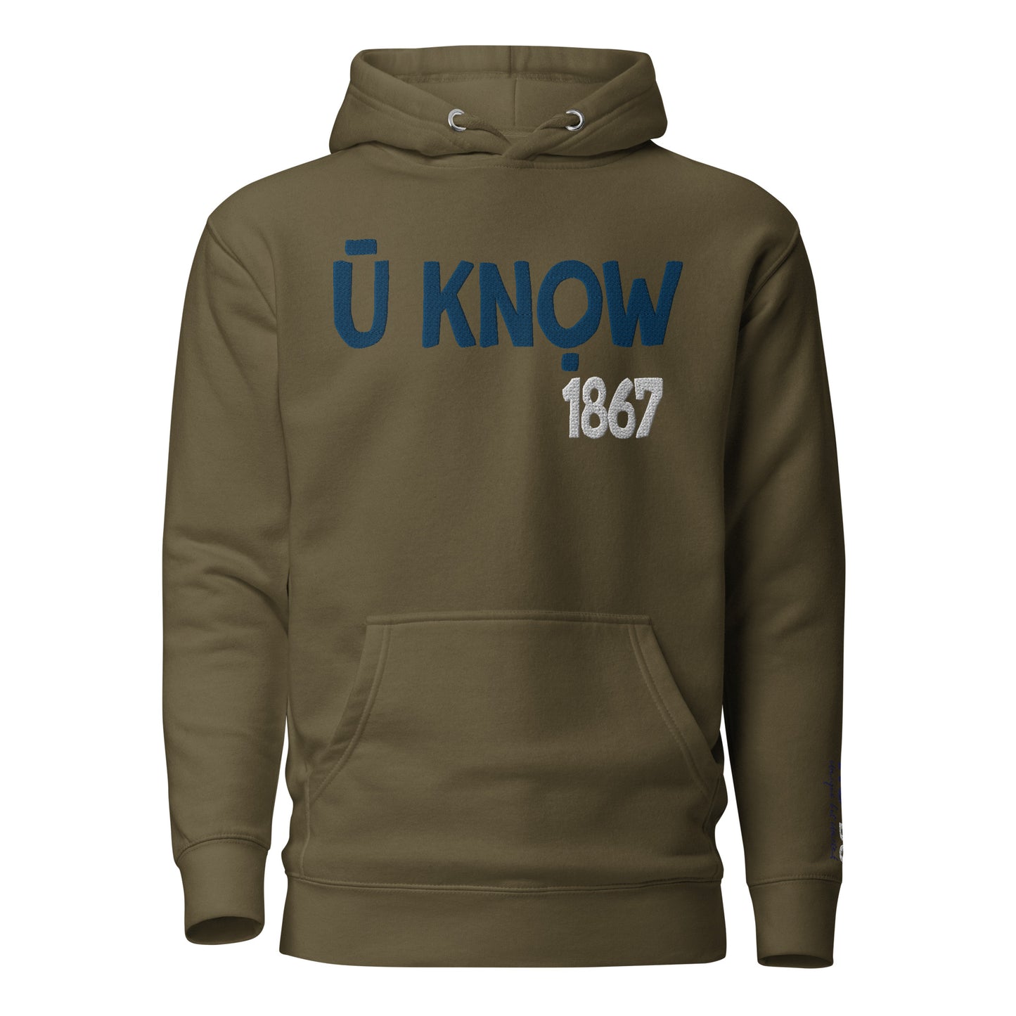 U Know 1867 Unisex Hoodie - Blue + White Embroidery