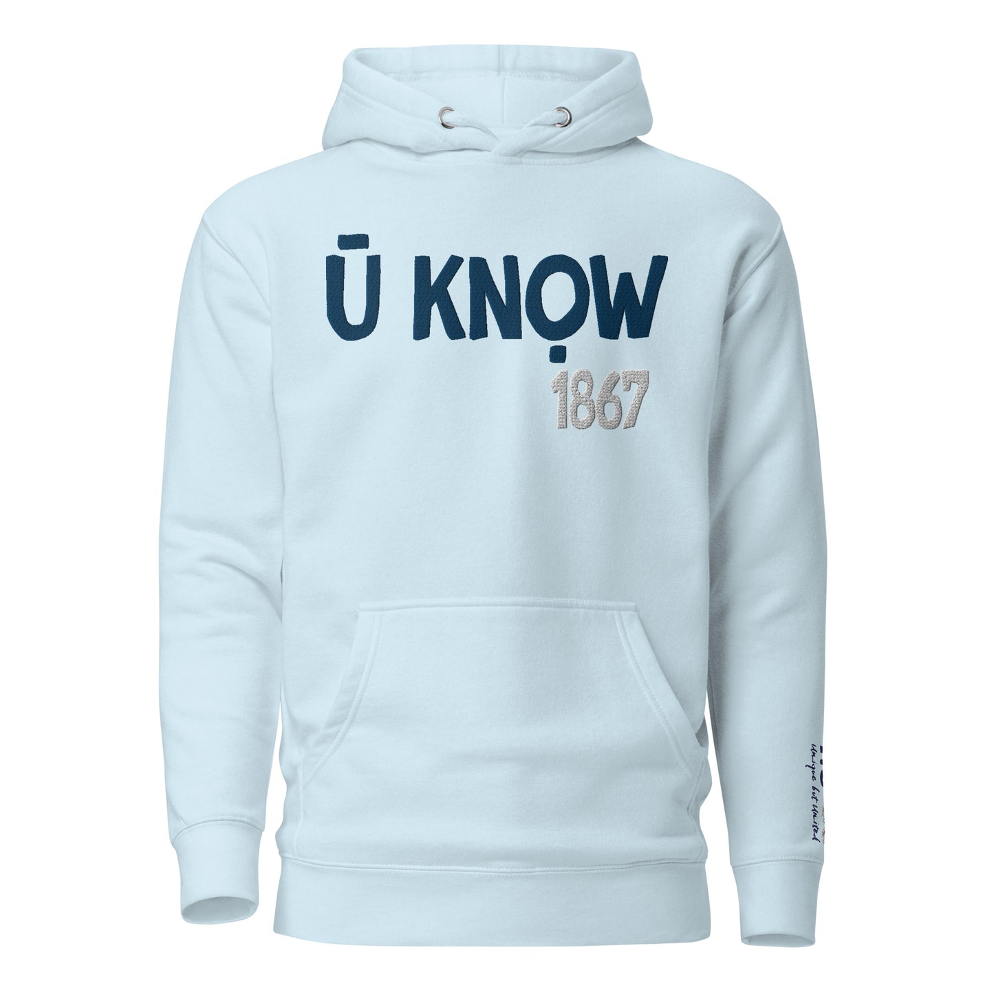 U Know 1867 Unisex Hoodie - Blue + White Embroidery