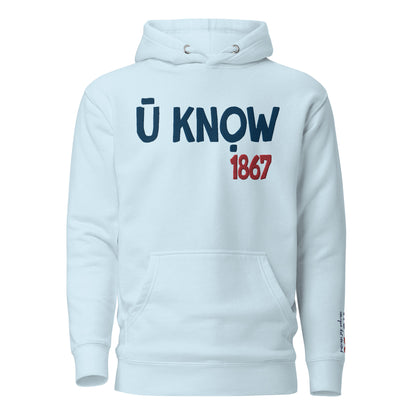 U know 1867 Unisex Hoodie - Blue + Red Embroidery