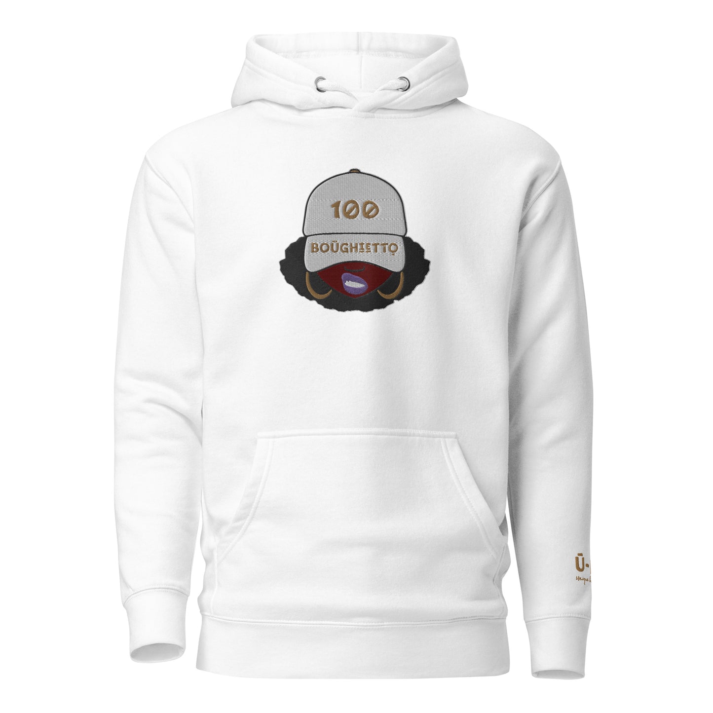 100% Boughietto Embroidered Melanin Poppin Hoodie - Centered