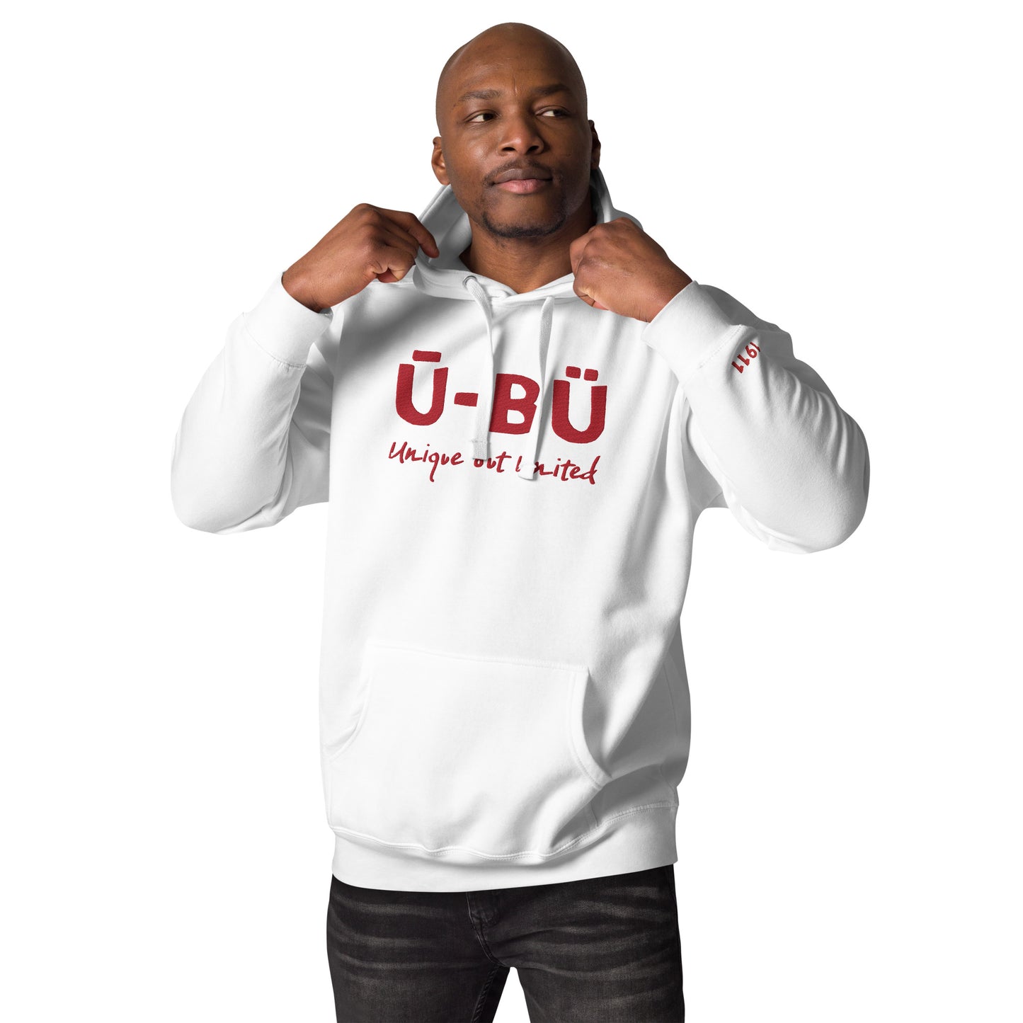 1911 & Ū-BÜ Embroidered Hoodie - Red on White