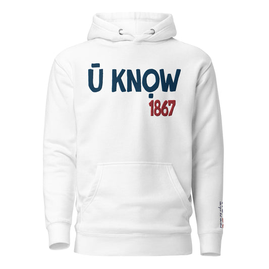 U know 1867 Unisex Hoodie - Blue + Red Embroidery