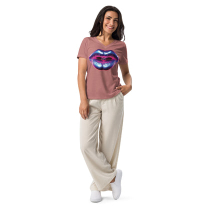 Lips Say Vote! Women’s V-Neck Airbrushed T-Shirt