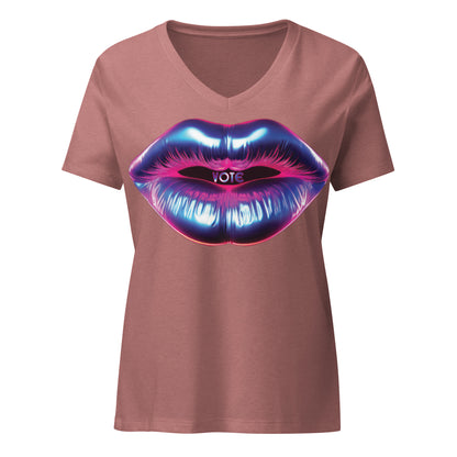 Lips Say Vote! Women’s V-Neck Airbrushed T-Shirt