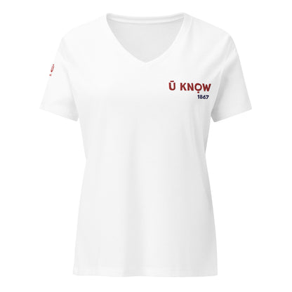 U Know 1867 Women’s V-Neck T-Shirt - Red + Blue Embroidery